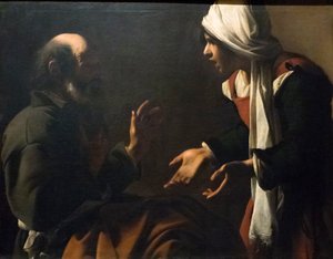 Zapření svatého Petra (olej na panelu) od Pensionante de Saraceni