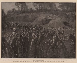 Soumrak a mír, kavalerie napájející koně v bezpečí soumraku od Percy F.S. Spence