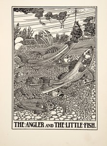 Rybář a rybička, ze Sto Ezopových bajek, pub. 1903 (rytina) od Percy J. Billingshurst