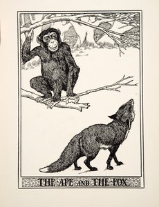 Opice a liška, ze sta Ezopových bajek, pub. 1903 (rytina) od Percy J. Billingshurst