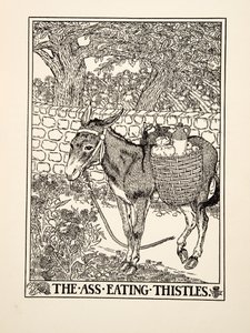 Osel žere bodláky, ze Sto bajek o Ezopovi, pub.1903