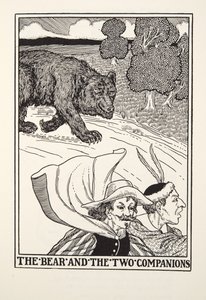 Medvěd a dva společníci, od Fontaine Fables, hospoda. 1905 (rytina) od Percy J. Billingshurst