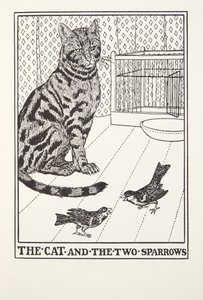 The Cat and the Two Sparrows, from Fontaine Fables, pub. 1905