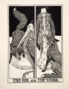 Liška a čáp, ze sta Ezopových bajek, pub.1903 od Percy J. Billingshurst
