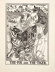 Liška a tygr, ze sta Ezopových bajek, pub. 1903 (rytina) od Percy J. Billingshurst