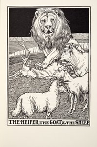 Jalovice, koza a ovce, z Fontaine Fables, hospoda. 1905