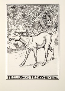 Lov lva a osla, od Fontaine Fables, hospoda. 1905