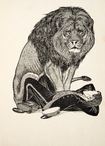 Lev a jeho strážce, ze Sto anekdot o zvířatech, hospoda. 1924 od Percy J. Billingshurst