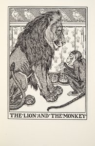 Lev a opice, z Fontaine Fables, hospoda. 1905