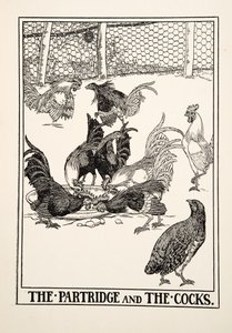 Koroptev a kohouti, od Sto bajek Ezop, pub.1903