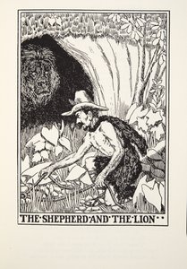 Pastýř a lev, z Fontaine Fables, hospoda. 1905 od Percy J. Billingshurst