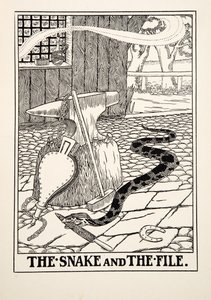 The Snake and the File, from A Hundred Bajky of Ezop, pub. 1903 (rytina) od Percy J. Billingshurst