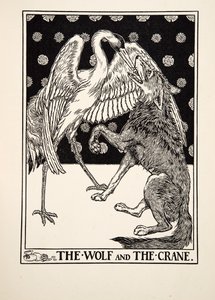 Vlk a jeřáb, ze Sto Ezopových bajek, pub.1903 od Percy J. Billingshurst