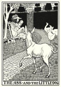 Bajky La Fontaine: Osel a malý pes (litho)