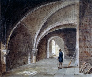 Krypta pod kostelem svatého Jakuba ve zdi, Wood Street Square, City of London, 1855.