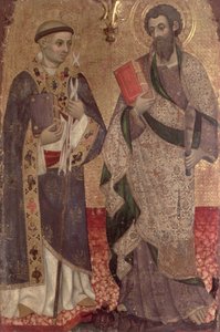 Detail sv. Bartoloměje a sv. Bernarda z Clairvaux z oltářního obrazu kláštera sv. Dominika z Manresy