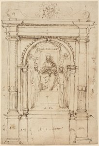 Oltářní obraz Madony s dítětem a světci v architektonickém prostředí od Perino del (1501-47) Vaga