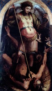St Michael, Centrální panel (olej na dřevě, kolem roku 1535) od Perino del Vaga