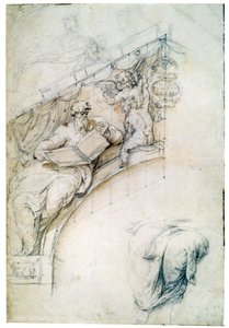 Dekorace stěny nad vstupním obloukem s Prorokem a dvěma Putty, c1525