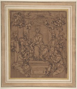 Panna a dítě na trůnu se svatým Antonínem opatem, svatým Petrem, svatým Pavlem..., 1522-23. od Perino del Vaga