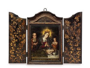 Přenosná křesťanská svatyně (Seigan) na objednávku portugalských jezuitů (olej na mědi v případě)