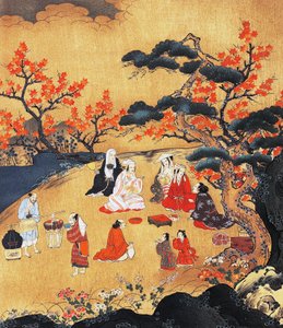 Ženy při pohledu na javory v Takao, obrazovka, období Azuchi-Momoyama (1568-1600), Japonsko 16. století, Detail