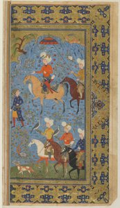 Královský lov ze Shahnamy (Kniha králů) od Firdawsi, kolem 1590-1600 (inkoust, neprůhledný akvarel a zlato na papíře) od Persian School