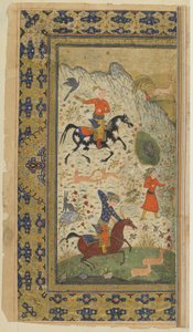 Královský lov ze Shahnamy (Kniha králů) od Firdawsi, kolem 1590-1600 (inkoust, neprůhledný akvarel a zlato na papíře) od Persian School