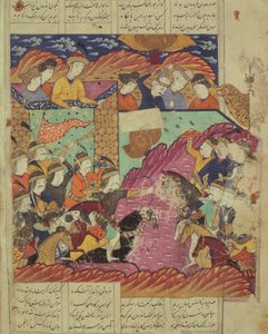 Bitva mezi Feradinem a Zahaki, ilustrace z Shahnamy (Knihy králů) od Abul-Qasima Manura Firdawsiho (c.934-c.1020) 1619