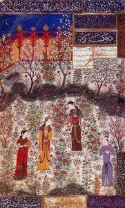 První rozhovor prince Houmaye a princezny Houmayoun z Číny. Miniatura převzatá z básně Kuradjou Kirmani realizované školou v Herátu kolem roku 1430. Írán. Dekorativní umění, Paříž od Persian School