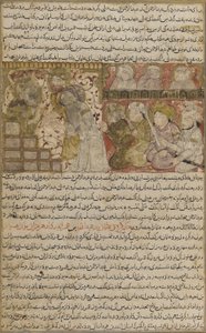 Folio z Tarikhnamy (Kniha historie) od Balamiho: Volba Othmana do medínského chalífátu, kolem roku 1300 (neprůhledný akvarel, inkoust a zlato na papíře) od Persian School
