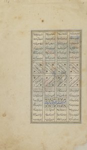 Folio z Khamsa (kvintet) od Nizamiho; recto: text, Írán, turkomanské období, cca 1505 (neprůhledný akvarel, inkoust a zlato na papíře) od Persian School