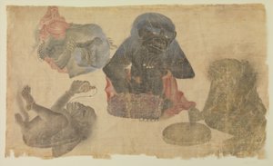 Čtyři zajatí démoni, 1470-1500 (wc a zlato na hedvábí) od Persian School