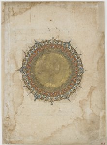 Iluminovaný medailon se dvěma ornamentálními okraji, folio z neidentifikovaného textu, Írán, 13.-14. století (neprůhledný akvarel a zlato na papíře) od Persian School