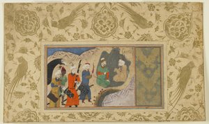 Iskandar navštíví poustevníka, cca 1500 (neprůhledný akvarel, inkoust a zlato na papíře) od Persian School