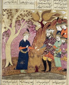 Rytíři nalézající padlého Kawuse, ilustrace z Shahnamy (Knihy králů) od Abul-Qasima Manura Firdawsiho (c.934-c.1020) 1619 od Persian School