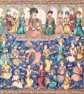 Hudebníci a tanečníci na dvoře Nasser al-Din Shah Qajar (1831-96) (keramika) od Persian School