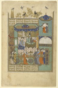 Nushirvan vyzpovídá vetřelce do jeho harému, kolem 1600 od Persian School