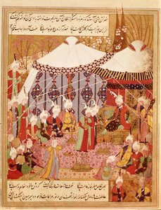 Or.1359 fol. 35 v. Sultán Bajazid zajatý Timurem, 1402 ze Zafarnamy 1533 (tuš na pergamenu) od Persian School