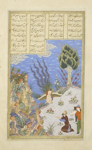 Peršan 239 fol.16b Simurgh obnovuje Z?l na S?m, ilustrace z Shahnamy (Kniha králů), od Abul-Qasima Mansur Firdawsiho (c.934-c.1020), 1444 od Persian School
