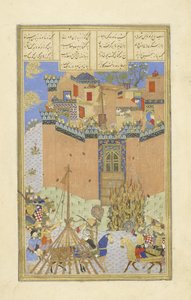 Peršan 239 fol.223a Pevnost Gang Dizh zaútočila minami, ilustrace z Shahnamy (Kniha králů), od Abul-Qasima Mansur Firdawsiho (c.934-c.1020), 1444 od Persian School