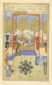 Peršan 239 fol.30b Portrét nemluvně Rustama ukázaný Sāmovi, ilustrace z 