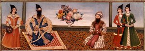 Perský král Fath Ali Shah (1771-1834) obklopuje členy svého dvora Obraz školy Shiraz (Shiraz) (19. století) Teherán, sbírka Foroughi od Persian School