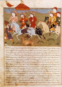Zastoupení Houlagou Khana, vnuka Čingischána na koni. Perská miniatura převzatá z Jami al-Tawarikh“ (Jami al tawarikh) nebo „“Univerzální historie““ od historika Rashida al-dina (al din) (1247-1318) Kolem 1430. Paříž, B.N. od Persian School