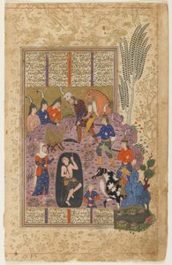 Rustam zachrání Bijana z jámy před Shahnamou od Persian School