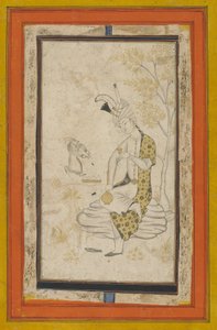 Shah Tahmasp I. seděl na skále, dynastie Safavidů (inkoust a zlato na papíře) od Persian School