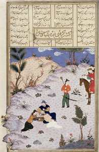 Vražda Siyavushe, ilustrace z Shahnama (Kniha králů), od Abul-Qasim Mansur Firdousi (c.934-c.1020) c.1440-45 (pero, inkoust a wc na pergamenu) od Persian School