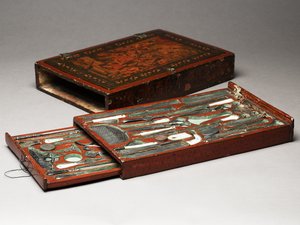 Sada nástrojů zobrazující Svatou rodinu, kolem roku 1830 (kombinovaná média) od Persian School