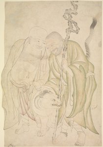 Two Lohans, c.1480 (inkoust a transparentní akvarel na papíře) od Persian School
