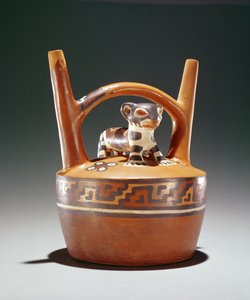 Keramický třmenový hrnec s jaguárem, kultura Nazca (keramika) od Peruvian School